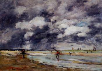 尤金 佈丹 Shore at Low Tide, Rainy Weather, near Trouville